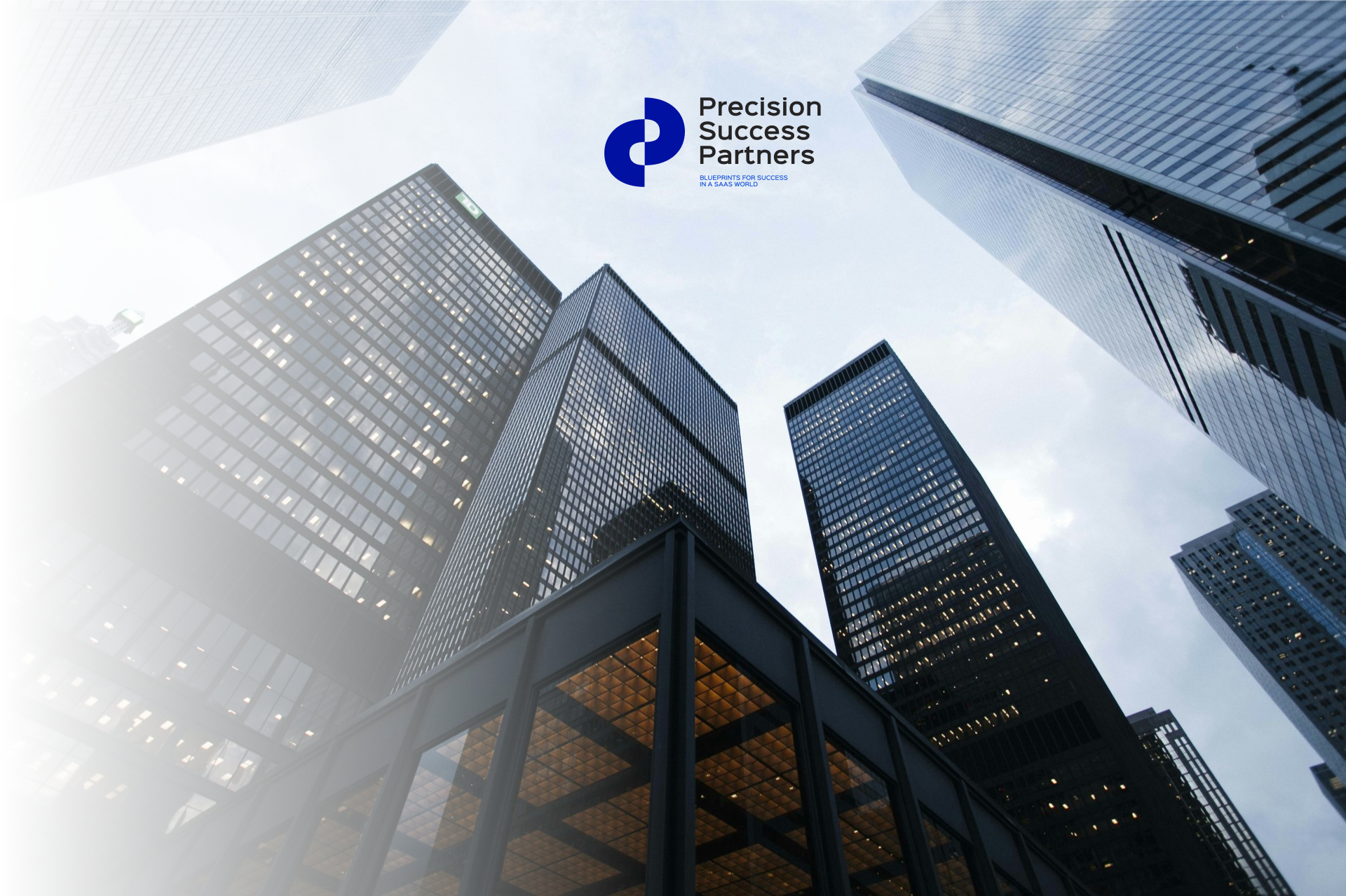 dark buildings high in clear sky